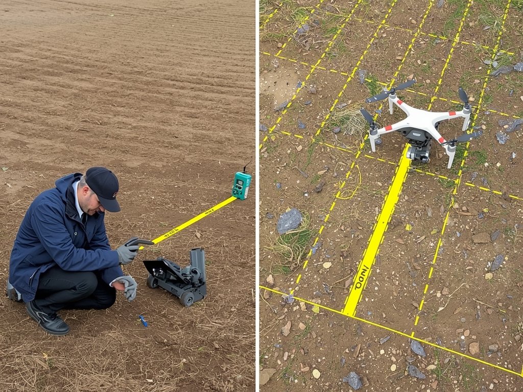 An archaeologist using a traditional surveying tool alongside a LiDAR