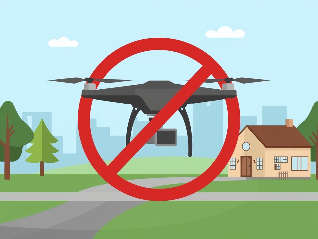 An illustration of a drone with a red prohibition sign,