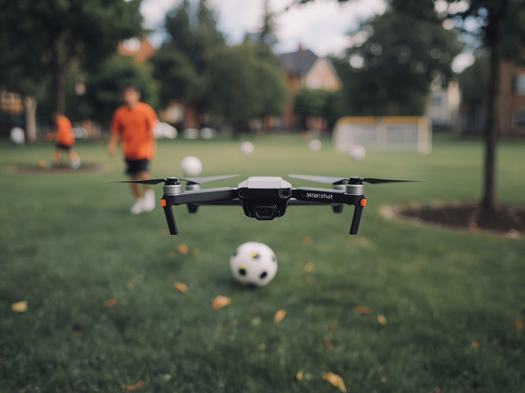 The SwiftShot Micro drone in action, capturing a fast-paced soccer